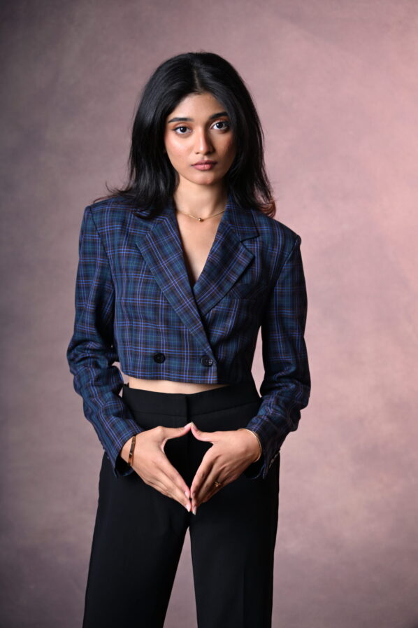 Cropped Plaid Blazer Top